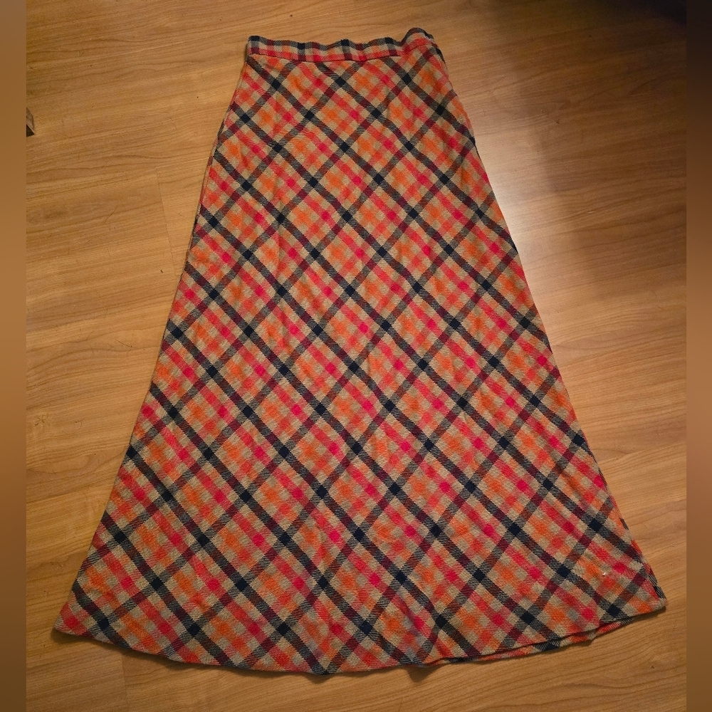 Vintage Plaid A-Line Skirt - Multicolor Wool